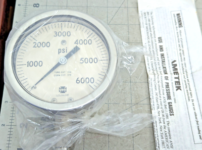 #ad 6000 PSI Stainles Pressure Gauge 4.5” Dial AMETEK Wet Dry MILITARY ISSUE A6S5 $39.50