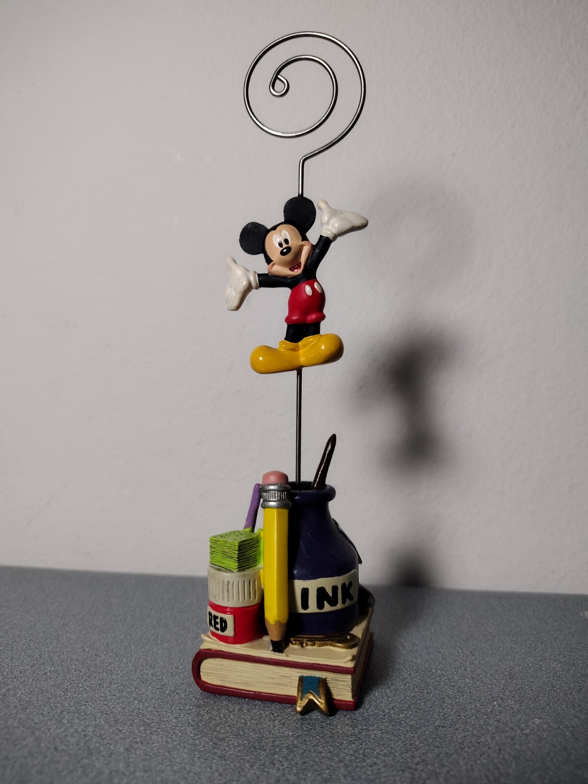 Disney Mickey Mouse Resin Photo Holder Wire Ink Bottle Art Supplies Used Chipped-image