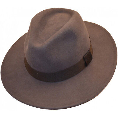 Grey Fedora Trilby Wide Brim 100% Wool Felt Cowboy Indiana Style Hat | eBay