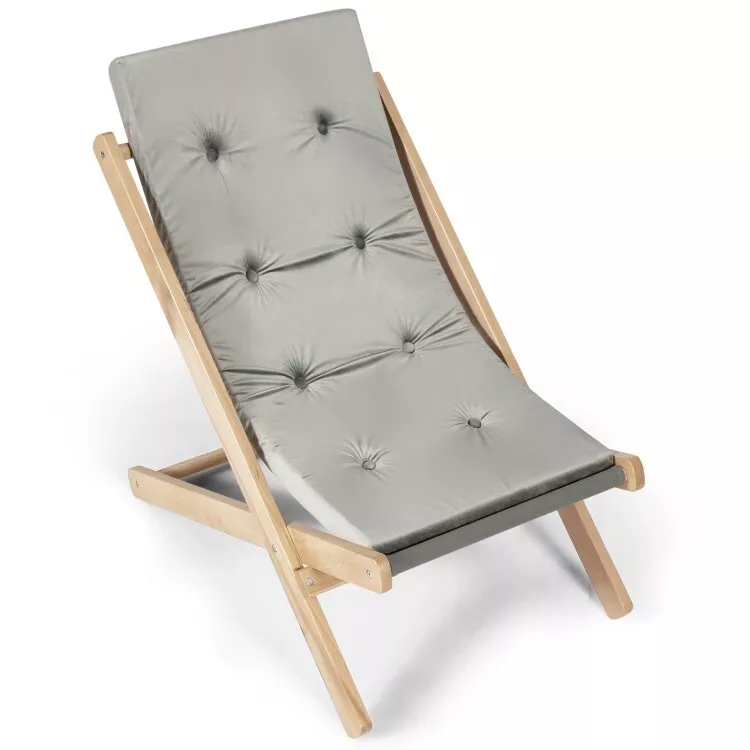 Foldable Wood Sling Cushioned Beach Chair 3 Adjustable Position Outdoor Seating