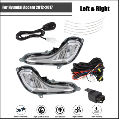 Fog Lights Lamps + Wiring Kit & Switch Set W/Bulbs For 12-17 Hyundai Accent