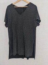 Next Short Sleeve Sparkly Stripe Pattern Mini Dress Silver Black Size 10 Sexy