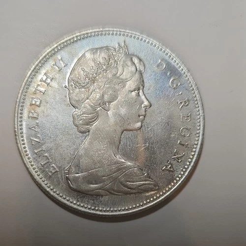 1966 Canada Silver Dollar Coin Canoe Design Queen Elizabeth II