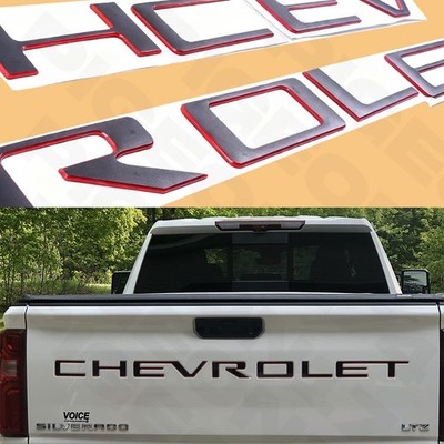 2019-2026 Raised Black Red Tailgate Letters Emblems For Silverado 1500 2500 3500