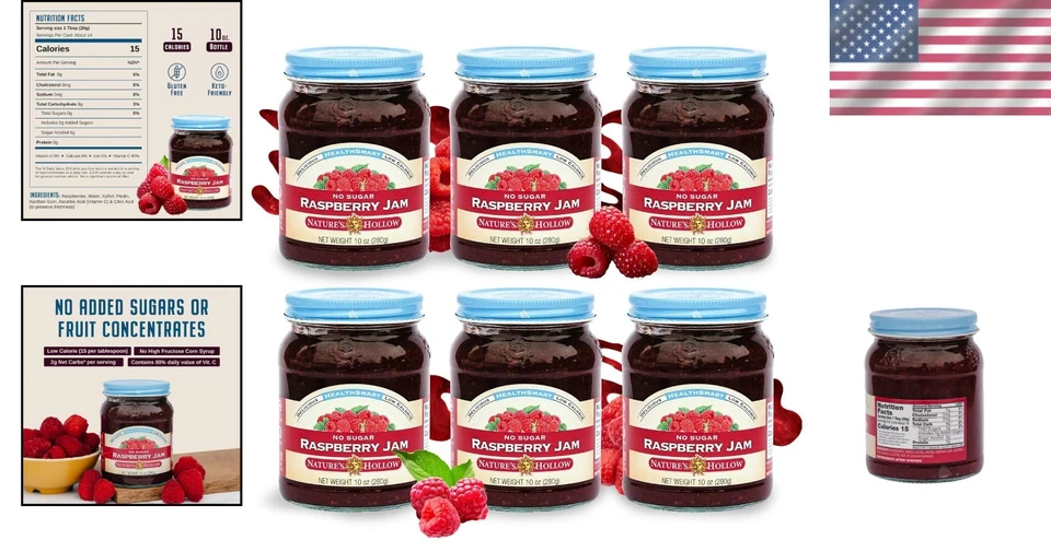 Raspberry Jam: Sugar Free, Low Calorie - 10oz (6 Pack) - Image 2 of 4