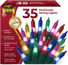 Warm Multi Color Christmas Lights - 6.3 Ft String of 35 Incandescent Mini Bulbs
