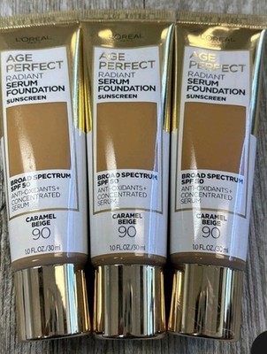3x L'oreal Age Perfect Radiant Serum Foundation #90 Caramel Beige Exp.01/2026