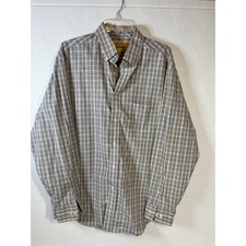 Roundtree Yorke Gold Label Mens Large Grey Plaid Non-Iron Cotton Button Down