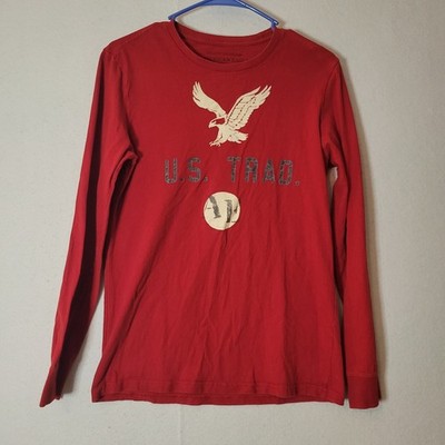 American Eagle T-Shirt Men's Red Logo Long Sleeve T-shirt Size Small