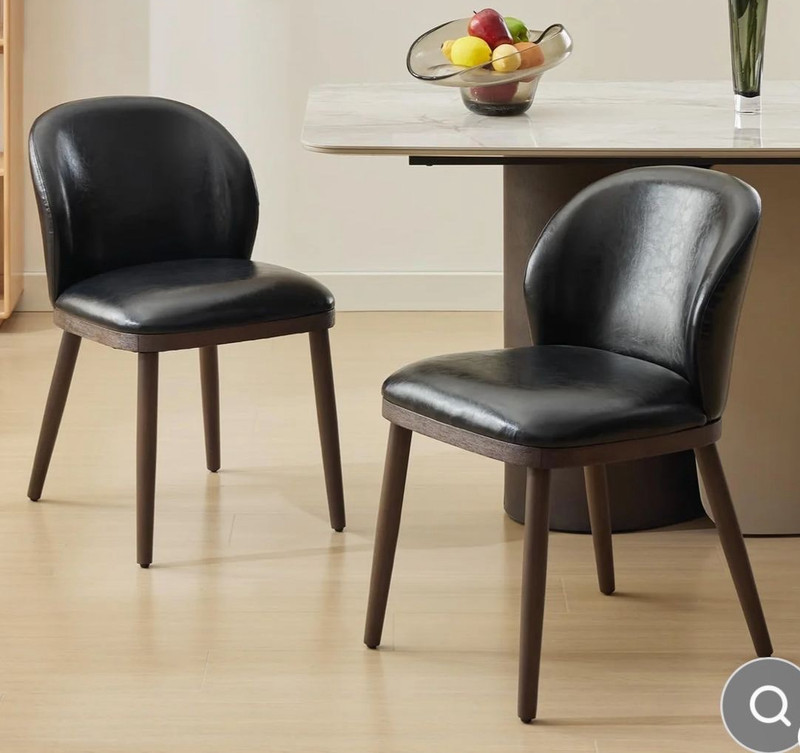 Black Upholstered Dining Chair, Padded Seat, Dark Wood Legs, 30.7in, 300lb