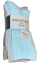 6 Pairs Womens Gold Toe Casuals Collection Ribbed Soft Cotton Blend Crew Socks