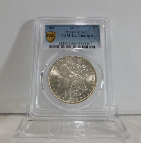 TOP 100 / GOLD SHIELD!  1886-P  MORGAN "VAM-1A" Silver Dollar, PCGS MS-66!