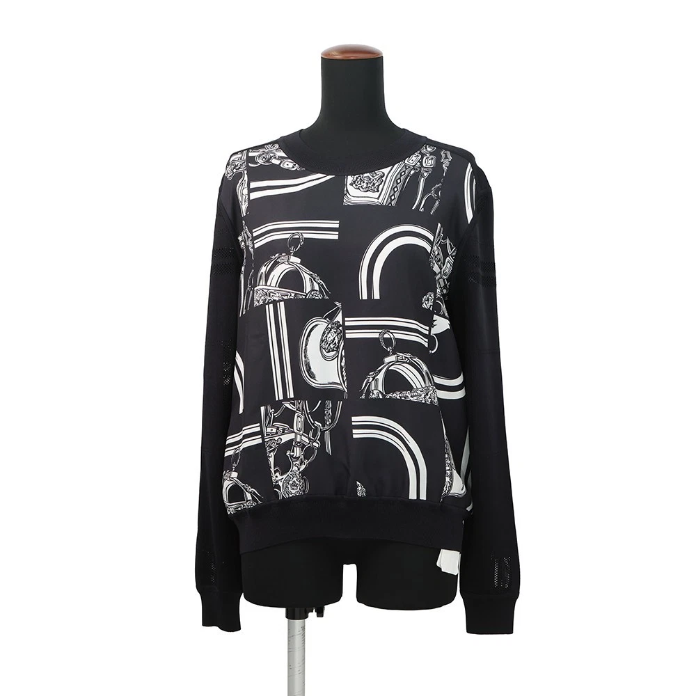 Hermes — HERMES Twillaine Top Size 40 Silk 87% / Polyamide 10% / Elastane 3% Black/White
