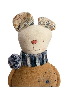 Handmade Artist Plush Bear Bunny Folk Art Stuffed Animal Embroidered