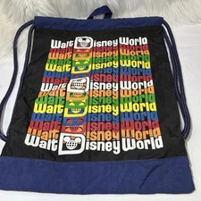 Walt Disney World Retro 70’s Drawstring Cinch Bag Zip Pocket Backpack