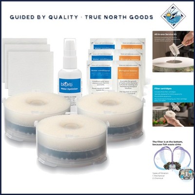 3 Pack Aquarium Service Kit with Water Optimizer and Cleaning Accessories