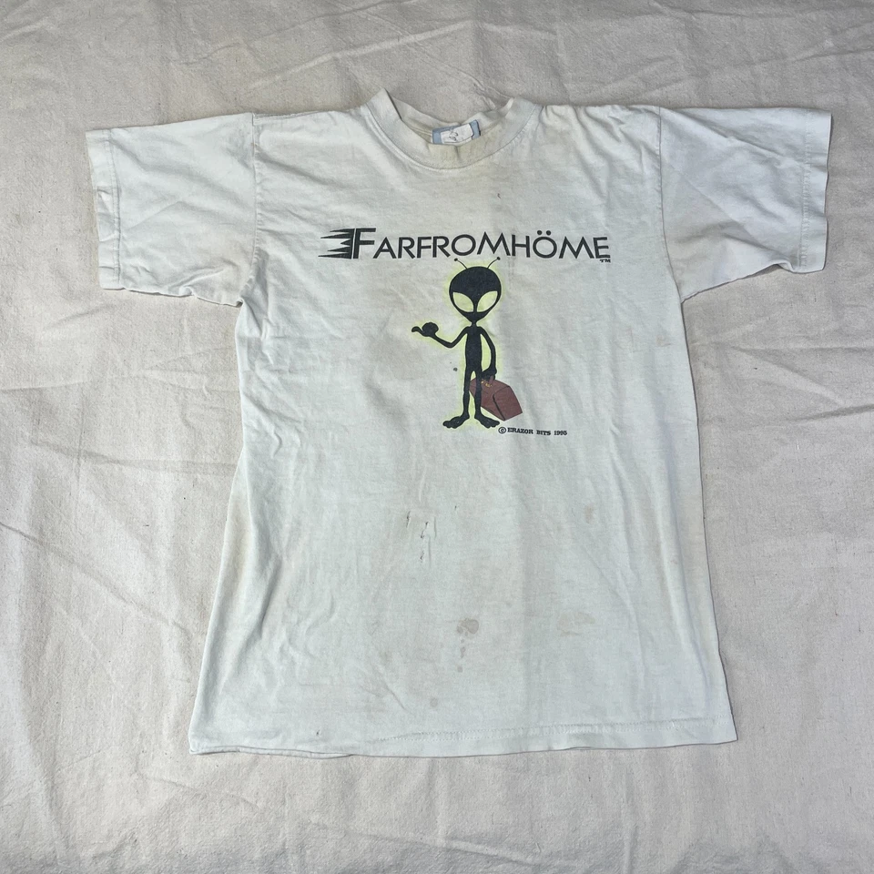 Vintage 90s Alien Shirt Mens Medium M White Skate Erazor Bits Farfromhome Logo - Image 3 of 4