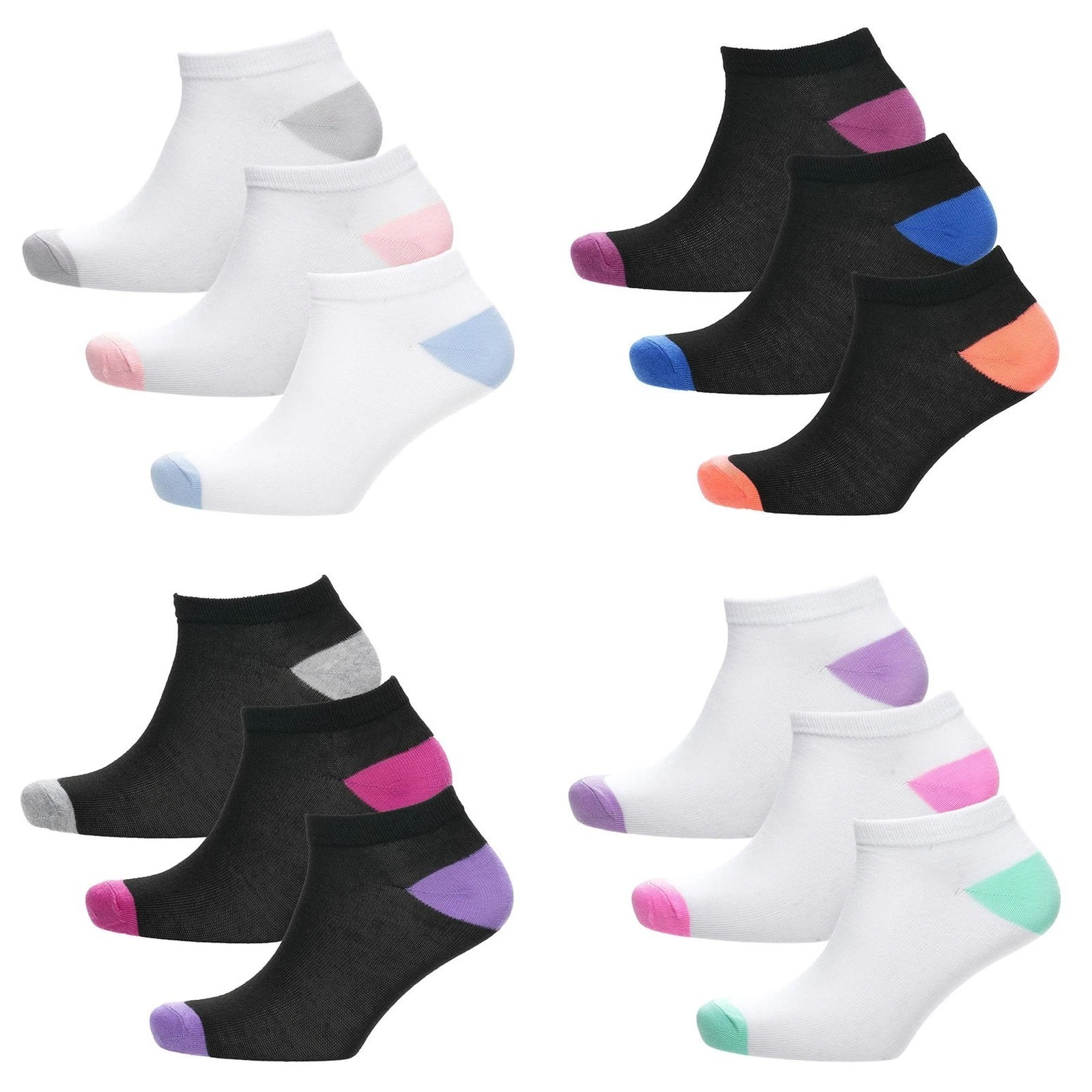 Ladies 3 Pack Trainer Socks with Contrast Heel & Toe Everyday Sports Ankle socks