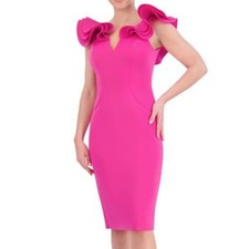NWT Eliza J Ruffle-sleeve V Neck Sheath Knee Length Cocktail Dress Size 8 Pink