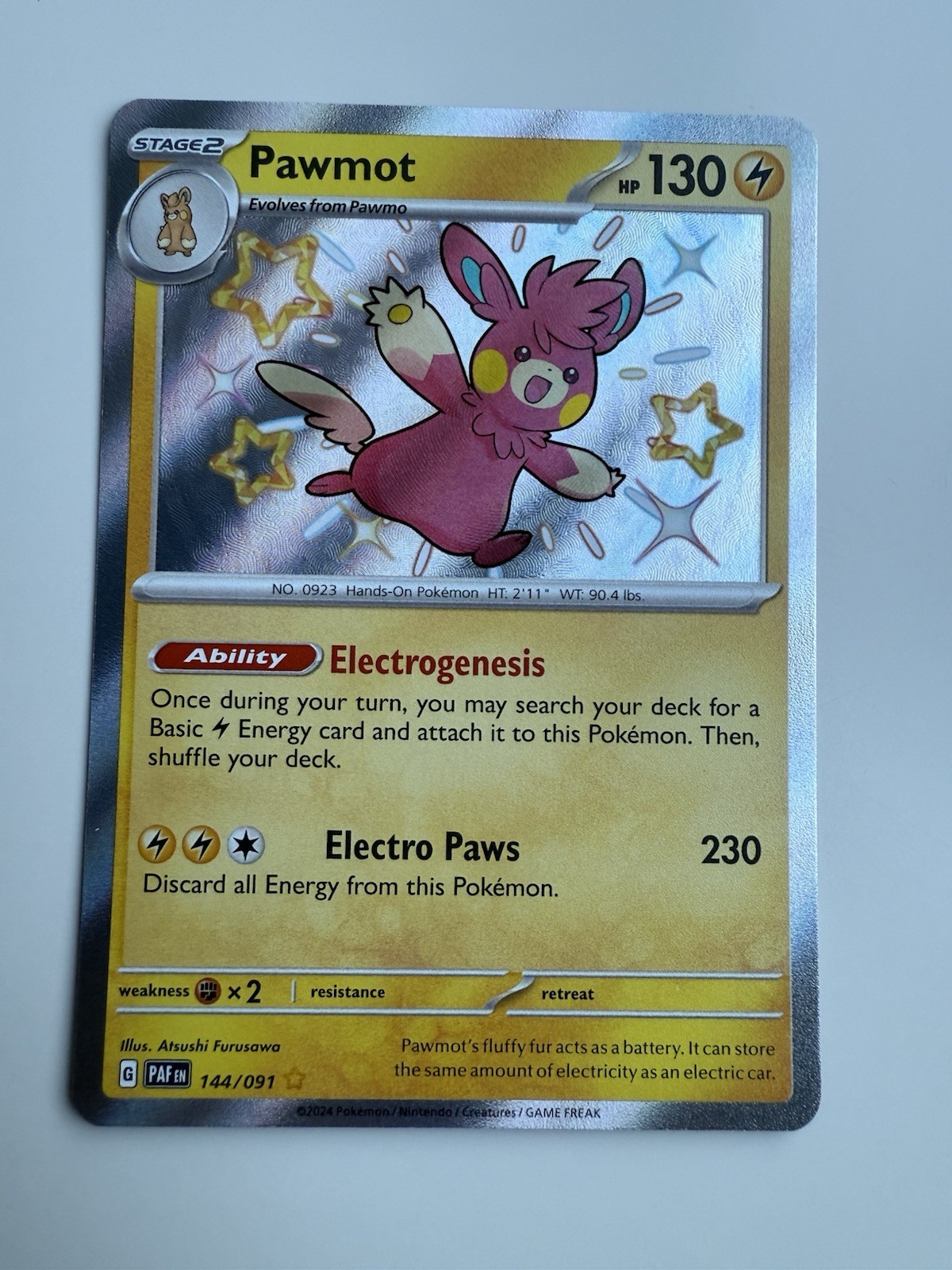 Pawmot - 144/091 - Pokemon Paldean Fates Shiny Rare Card NM