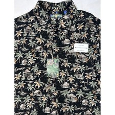 Resort Vacation Festival Tropical Mens Button Down Shirt Black Large NWT