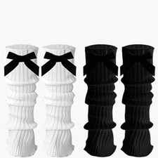 2 Pairs Leg Warmers Girls Cute Black Leg Warmers Women Winter Bow Boots Cuffs