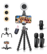Vlogging Kit for iPhone/Android, 9" Flexible Tripod for iPhone with Light, Wi...