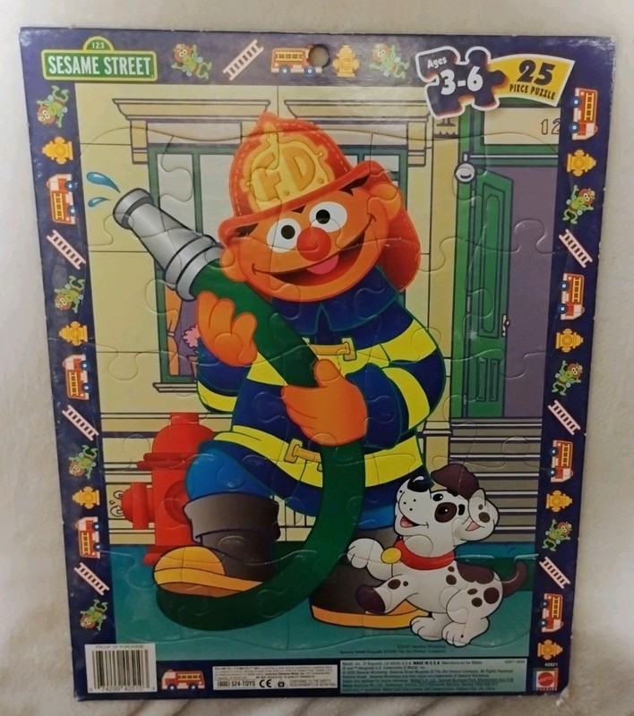 Vintage Ernie Sesame Street Frame Tray Puzzle Firefighter Dalmation Mattel