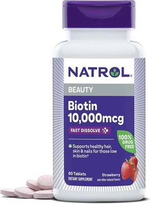 Biotin 10000mcg Fast Dissolve Supplement - Strawberry Flavor, 60 Tablets