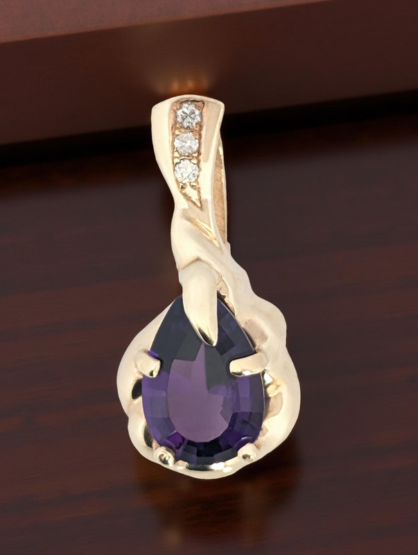 ESTATE 14K YELLOW GOLD PEAR CUT AMETHYST NATURAL DIAMOND ENHANCER PENDANT #7953