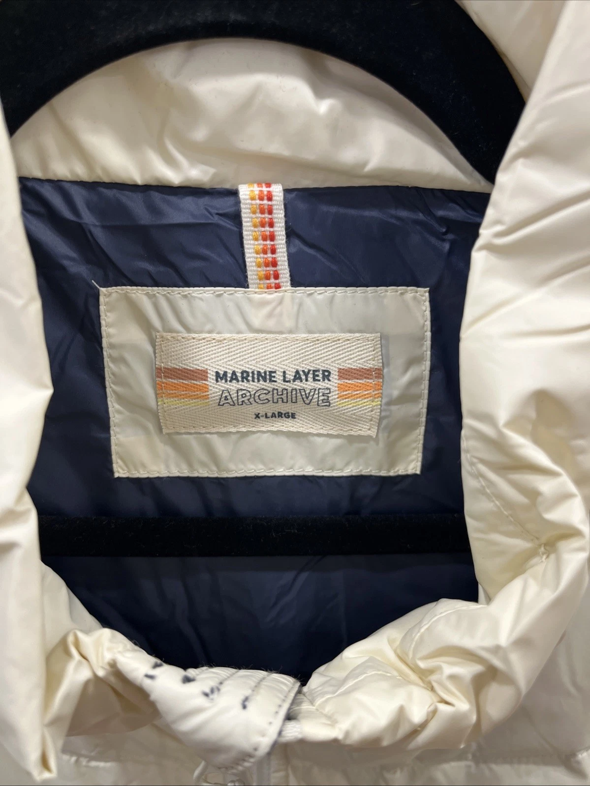 NWT Marine Layer Archive Boreal Puffer Vest Navy Sunset Colorblock Men's XL $158 - product detail image 3