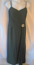 Daymor Couture Gown Long Black 14 Plisse Pleat Clear-Black Rhinestone Brooch New
