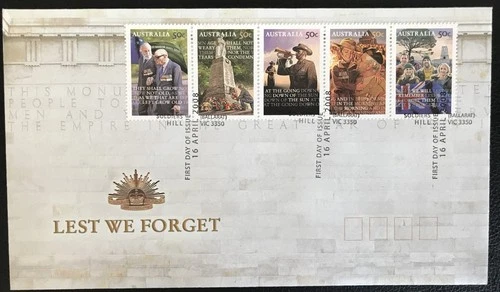 AUSTRALIA - 2008 LEST WE FORGET FIRST DAY COVER SG 2977-2981