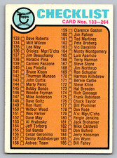 1973 Topps #264 Baseball Checklist Card Nos. 133-264 Unmarked