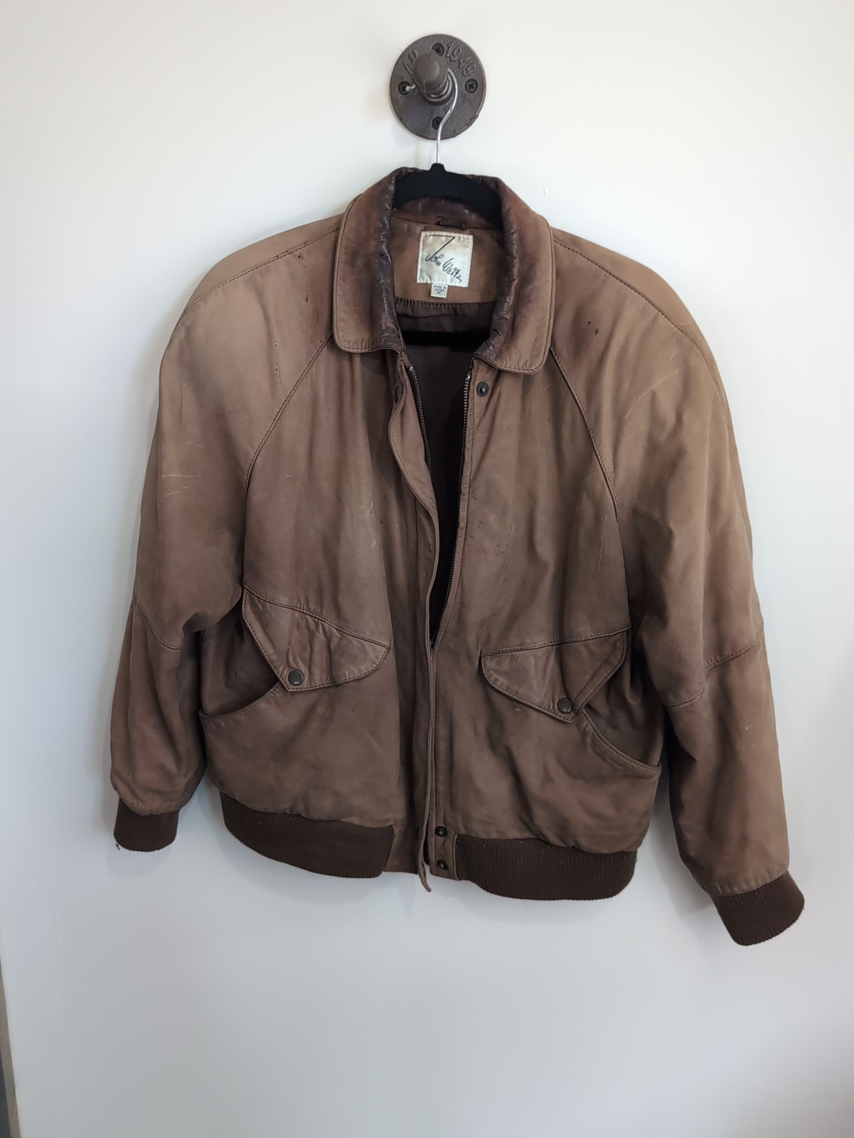 John Weitz Leather Brown Jacket Medium - image 1