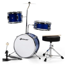 Sonart 13" 3-Piece Kids Junior Beginner Drum Set w/Tom Snare Bass Drum Blue