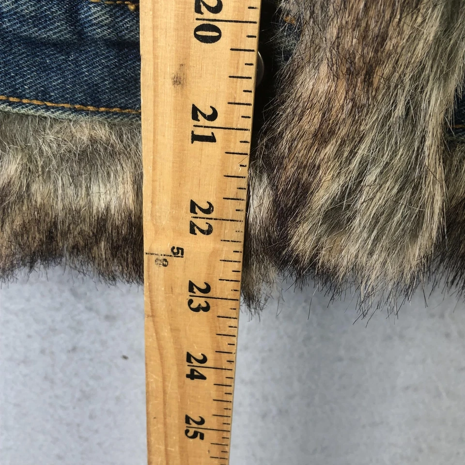 Chaleco Cruel Niña Mujer Medio Azul Denim Imitación Piel Cuello Borde Botón Delantero Y2K Foto 4 de 4