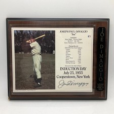 Joe DiMaggio Signed Autographed HOF Induction Day Photo Framed Wood Plaque