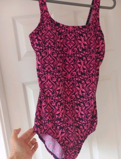 Lands End Tugless Swimsuit Pink Navy Size 14 Longer Body