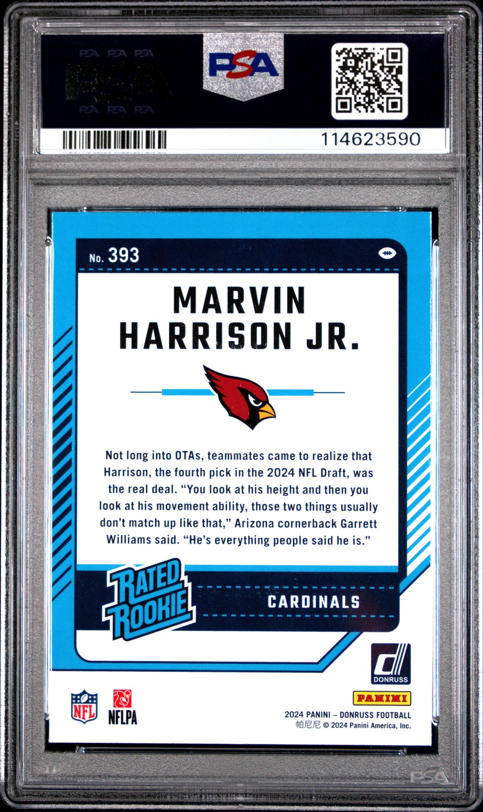 2024 PANINI DONRUSS #393 MARVIN HARRISON JR. ROOKIE RC PSA 9 view 2