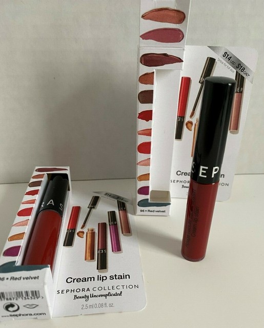 NEW 2PC Sephora Cream Lip Stain Liquid Lipstick in 96 Red Velvet 2.5 ml