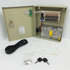 EVERSECU 9 Channel DC12V 5 Amp PTC Fuse CCTV Power Supply Metal Box Lock Keys