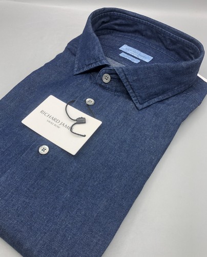 RICHARD JAMES Cotton Denim Shirt, UK:18,5, EU:47, UVP:225£! Neu & unbenutzt - Bild 3 von 11