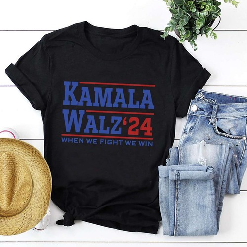 Kamala Walz 24 When We Fight We Win 2024 T-Shirt, Vote Harris Shirt