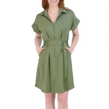 French Connection Olive Green Shirt Dress Belted Pockets SzXXL /#5373