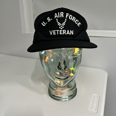 US Air Force Veteran Hat Military Eagle Crest Cap Adjustable Made In USA  Black