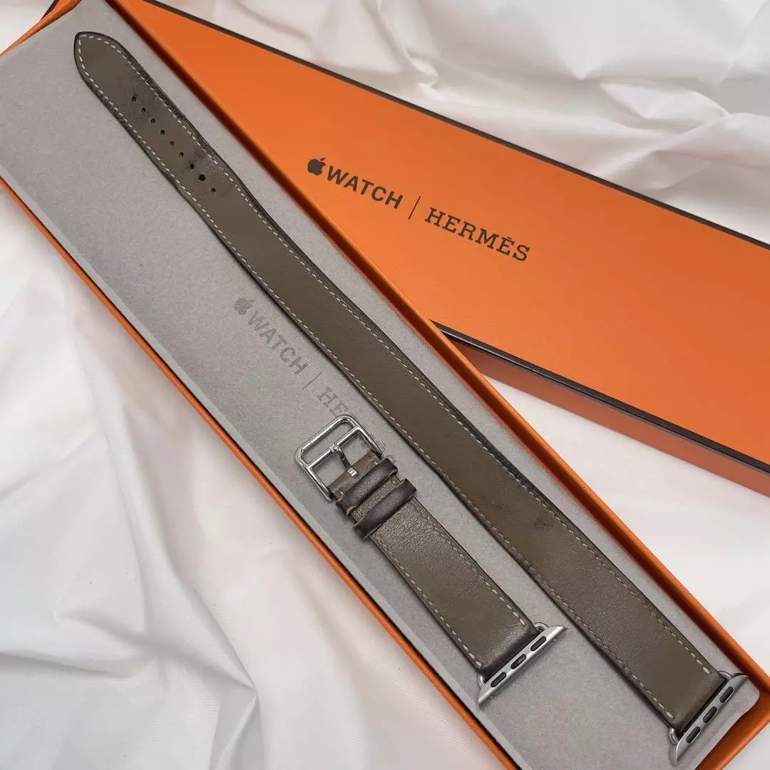 Auth Apple Watch Hermes Leather Band only 38 40 41mm Etoupe double Tour Used