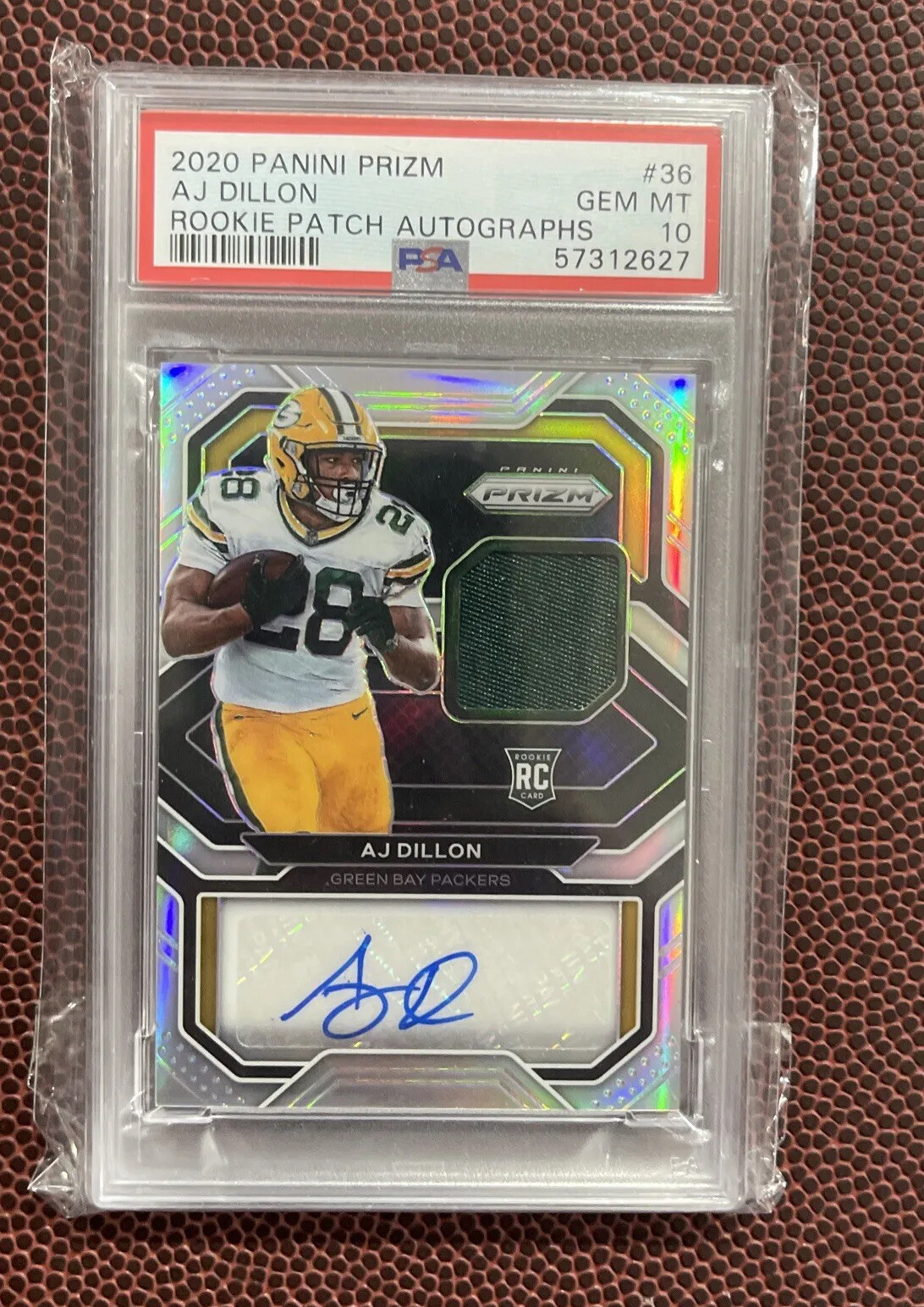 2020 Panini Prizm AJ Dillon Rookie Patch Auto RPA Silver /99 PSA 10 Packers RC