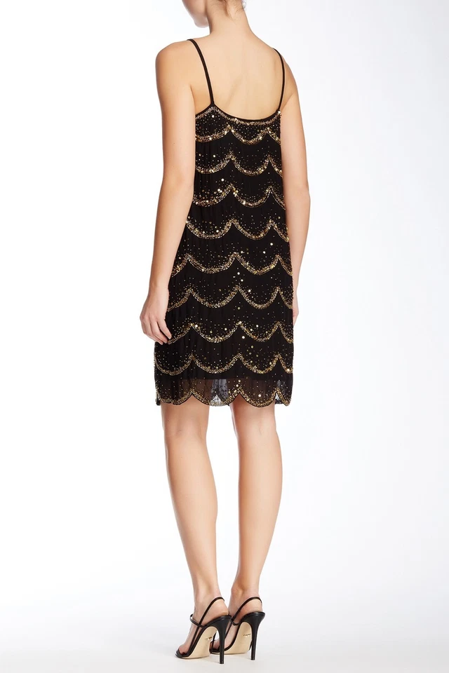 Marina Strappy Black Georgette Cocktail Dress Gold Beading NWT - multiple sizes - Image 2 of 4