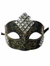 Black Gold Diamond Scroll Venetian Masquerade Mask